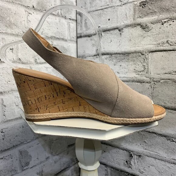Franco Sarto Wedge Neutral Suede Cork Open Toe Slingback Espadrille Sandal - Picture 3 of 11